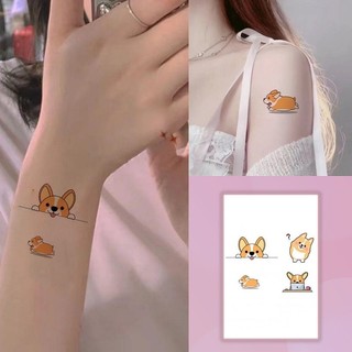 Hình xăm corgi màu vàng hình xăm cánh tay cô gái dễ thương nhãn dán hình xăm chống thấm nước kéo dài 7 ngày hình xăm giả tạm thời