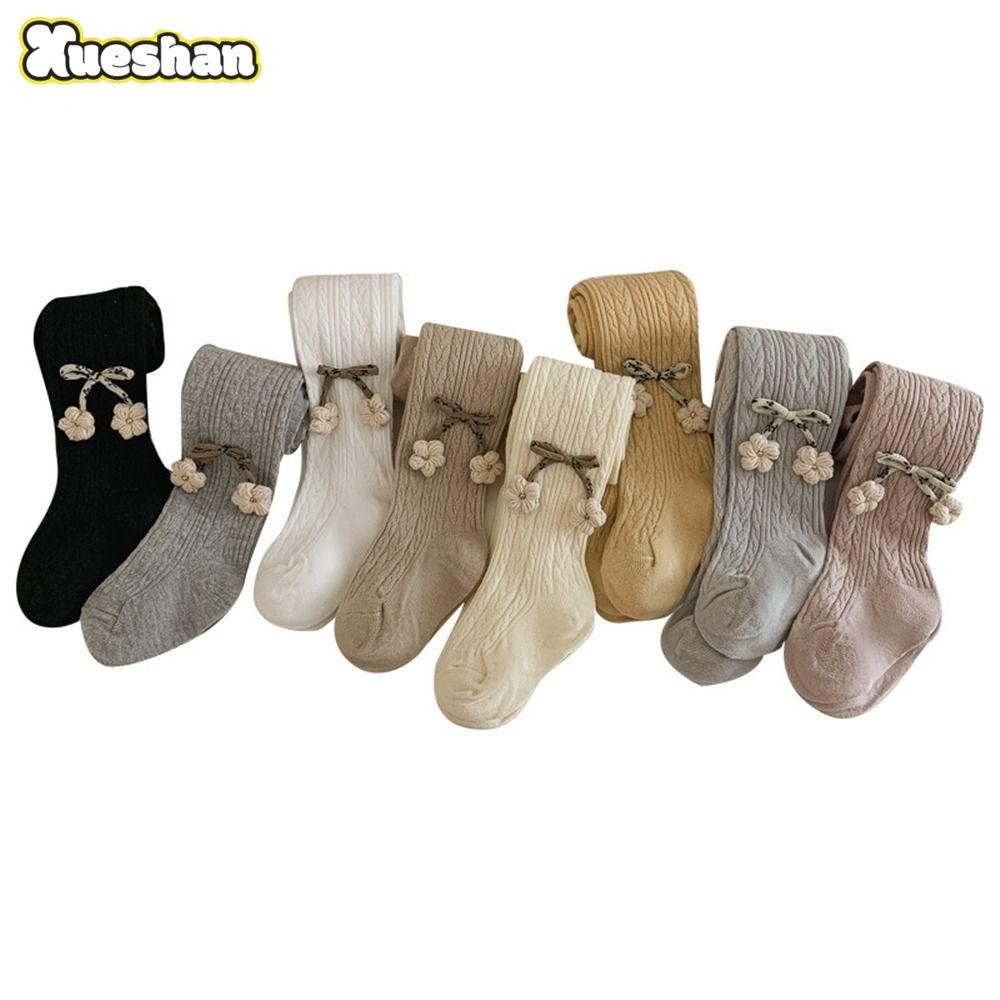 Xueshan Quần bó bé gái, Quần legging dệt kim nơ bông dứa, Quần lót trẻ em dễ thương cho bé 0-12 tuổi