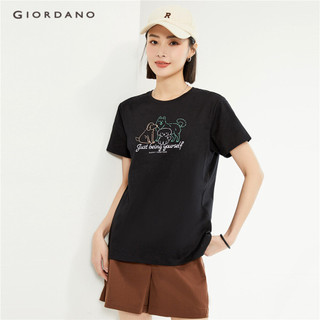 Giordano áo phông nữ 100% cotton chó con in hình cổ tròn tay ngắn đơn giản thời trang mùa hè nhân quả áo phông 13324325