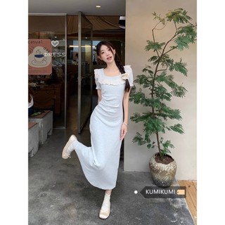 Kii Wii Mùa hè Mới Vuông Cổ Ren Chắp Vá Tính Khí Chữ A Quấn Mông Đầm Nữ 240521