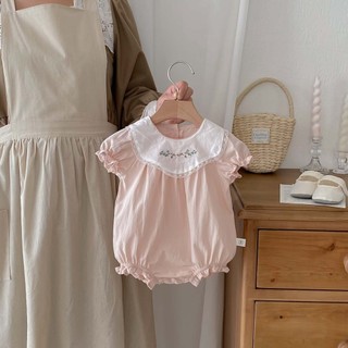 2024 Phong Cách Mới Jumpsuit Bé Gái Búp Bê Cổ Áo Liền Quần Công Chúa Phong Cách Mỏng Cô Gái Phong Cách Phương Tây Bé Onesie Tay Ngắn Tam Giác Áo Liền Quần