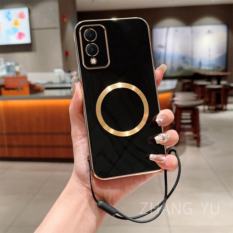 Ốp lưng Vivo Y17S Ốp điện thoại TPU Vỏ mềm silicon cạnh thẳng mạ điện Vòng hút từ hấp thụ sốcDây tay
