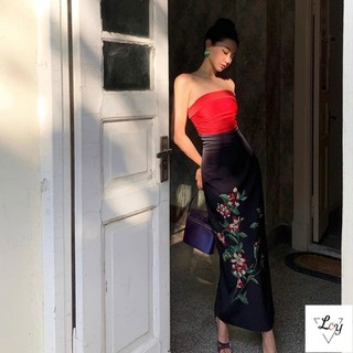 Size Lớn Giữa Chiều Dài Một Mảnh Đầm Dài Đầm Pháp Hàng Có Sẵn Meidai Cinnabar Phong Cách Trung Hoa Mới Sling Hip Đầm Mùa Xuân Đầm Sang Trọng