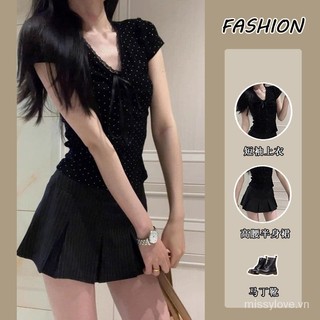 Bộ đồ mùa hè dành cho nữ Váy ngắn tay chấm bi Hot Girl Cổ chữ V cổ chữ V dáng rộng cao hai mảnh Váy ôm tinh khiết Desire 2024 TNV