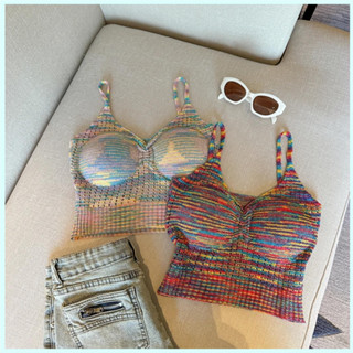 Áo Vest Nữ Tích Hợp Áo Ngực Spaghetti Dây Skinny Camisole Nữ Màu Sắc Cầu Vồng Thường Ngày