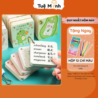 Tập 60 thẻ flashcard vuông hoạt hình học ngoại ngữ VPPTUEMINH, thẻ ghi chú viết từ mới