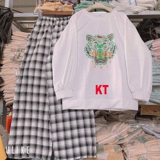 Sét bộ áo nam nữ quần kẻ Unisex Full Form to, rộng rãi, thoải mái, NHIỀU MẪU HOT, đồ bộ hoạt hình Freesize DVGIT