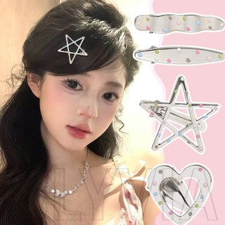 2 Kẹp Tóc Hình Ngôi Sao - Phụ Kiện Tóc - Dành Cho Bé Gái Mũ Đội Đầu Đeo Hàng Ngày - Ngọt Ngào, Phong Cách INS Hàn Quốc, Y2K - Kẹp Tóc Side Bangs - Kẹp Tóc Họa Tiết Tình Yêu Kim Loại