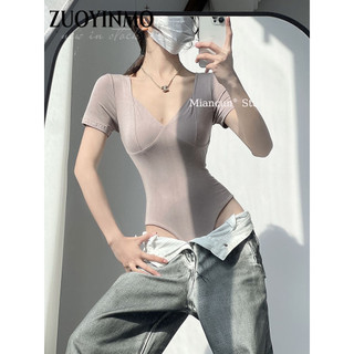 ZUOYINMO bodysuit áo hở lưng áo liền quần Thoải mái trendy dramatic phong cách WCS2451YT2 23Z240604
