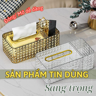 Hộp Đựng Giấy Ăn Để Bàn Trong Suốt Yale77 Phù Hợp Nhiều Loại Kích Cỡ Khăn Giấy, Có Ngăn Đựng Đồ Tiện Lợi, 3 Màu Lựa Chọn