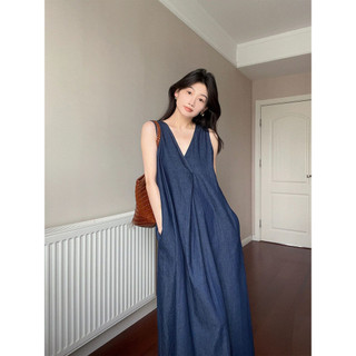 Đầm dài Đầm mùa hè phong cách Hàn Quốc Đầm dài tay Váy Denim