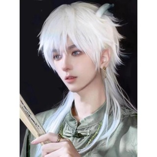 Tóc Giả Dài Không Khí Nổ Tóc Kéo full Đầu Trắng Tóc Giả unisex Tóc Giả anime Tóc Giả mullet Đầu cosplay Mặc Lưới Miễn Phí