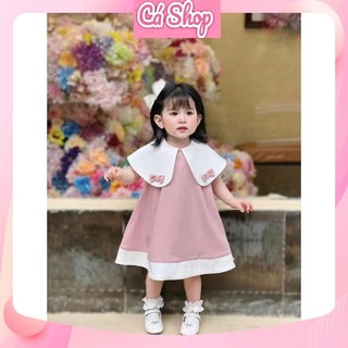 Váy đầm chữ A CS261 hồng cổ trắng cho bé gái