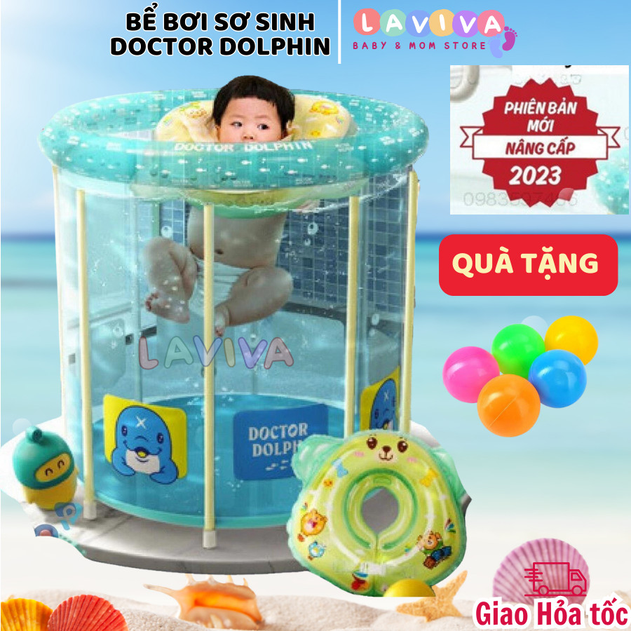 Bể bơi thành cao KÈM PHAO BƠI FULL PHỤ KIỆN cho bé, bể bơi sơ sinh, chính hãng Doctor Dolphin
