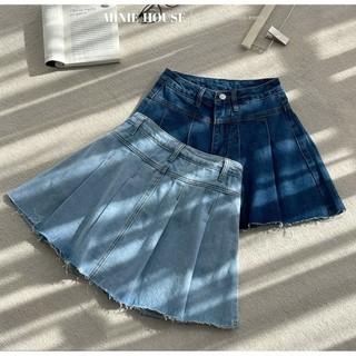 Chân váy jean xếp ly lai cắt 6118.