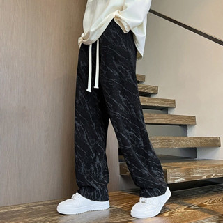  Quần vải nhung buộc dây thẳng dáng rộng kiểu Mỹ thường ngày Pu đẹp trai Quần ống rộng 