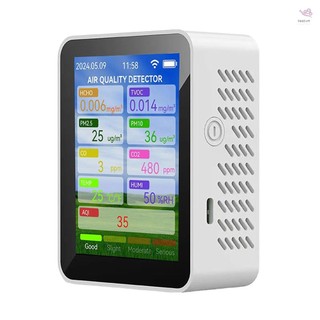  Tuya WiFi Máy đo chất lượng không khí đa chức năng Hộ gia đình HCHO TVOC Carbon Monoxide CO2 PM2.5 PM10 Máy kiểm tra độ ẩm nhiệt độ di động Màn hình TFT 2,8 inch có dấu hiệu báo động 
