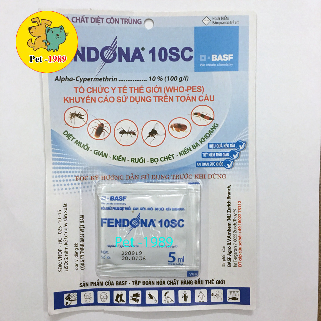 Fendona 5ml  Diệt Muỗi, Gián, Kiến - Gói FENDONA 10SC 5ml Pet-1989