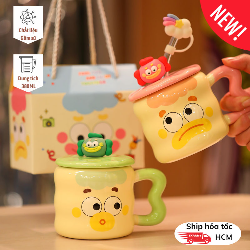 Cốc Sứ Có Nắp Hình Chú Hề 400ml Lily's Decor Quà Tặng Sinh Nhật Ly Sứ Kèm Hộp Quà Cao Cấp