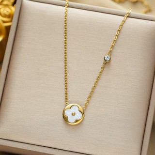 Vòng cổ bằng thép titan sang trọng cao cấp nhỏ vòng tròn cỏ bốn lá tròn Vòng cổ vàng Vòng cổ mùa hè vòng cổ mắt quỷ Vòng cổ đi biển vòng cổ bạc