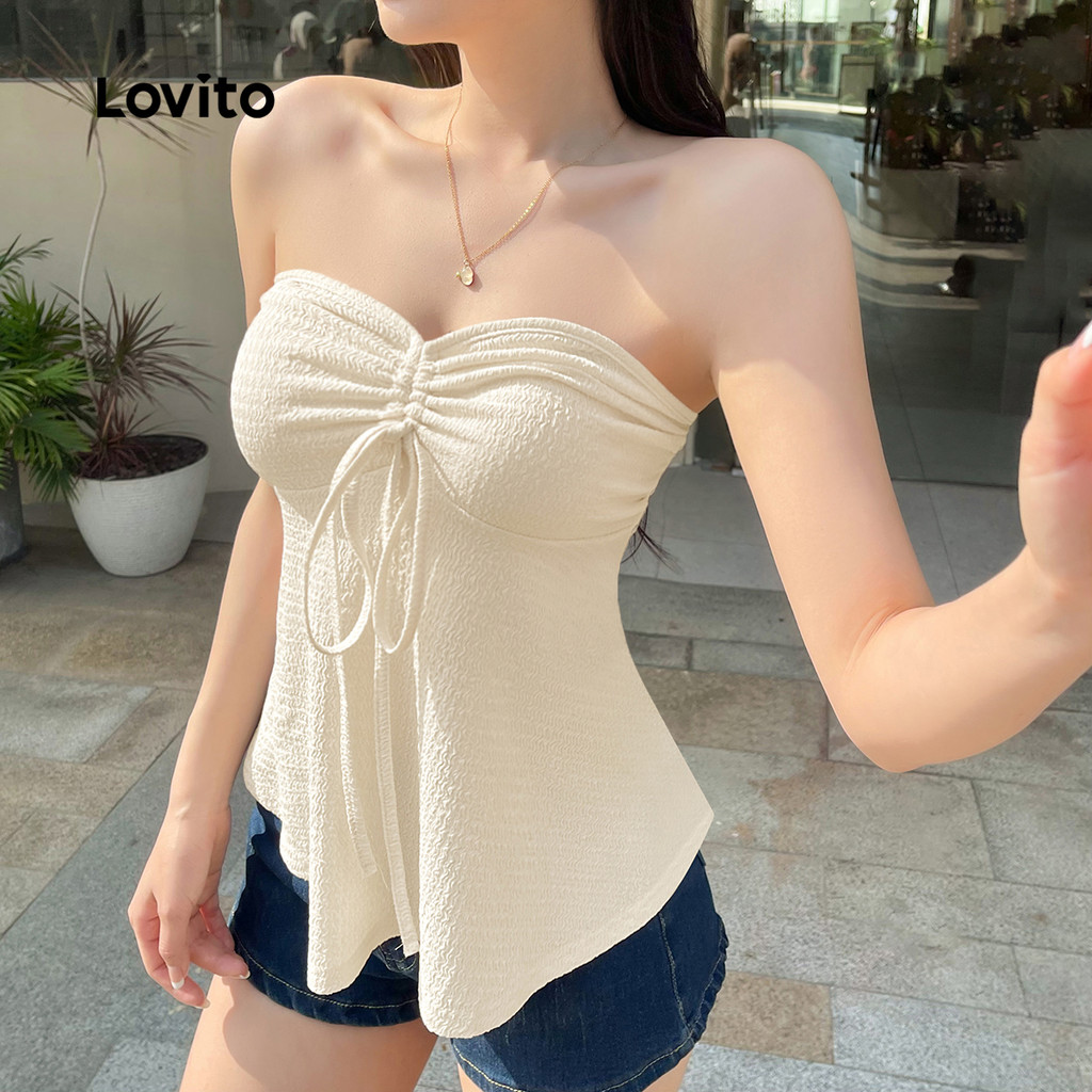 Lovito Áo bình vải có họa tiết rách trơn thông thường dành cho nữ L125AD284 | BigBuy360 - bigbuy360.vn