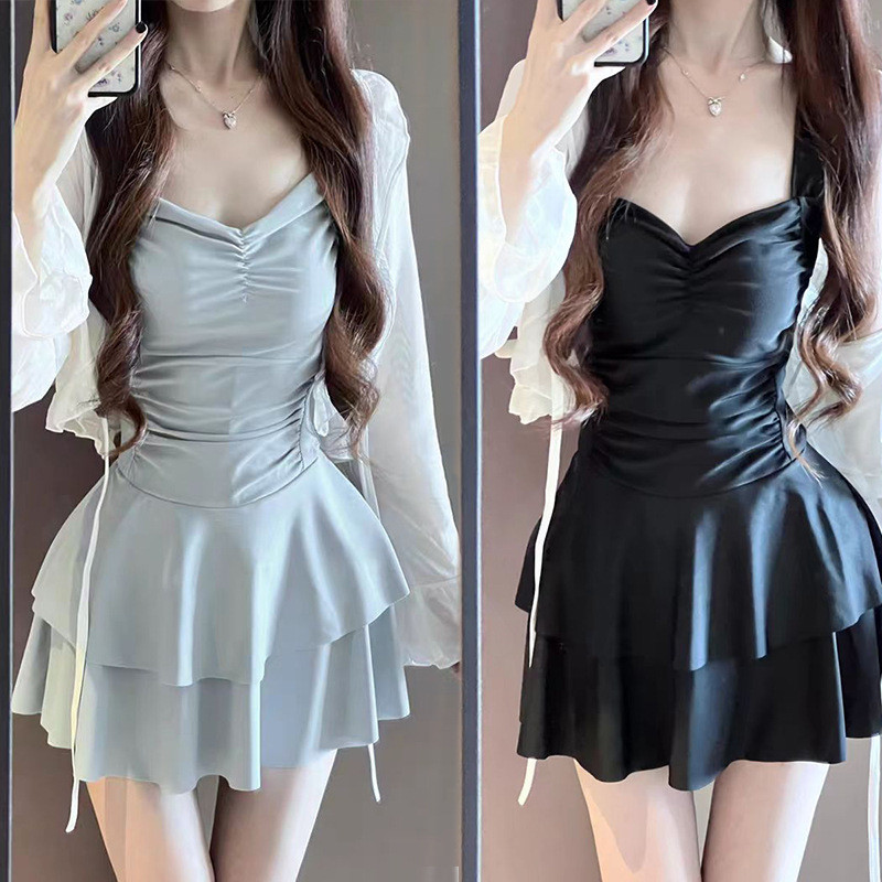 Đồ bơi ba lê một mảnh màu trơn Đồ bơi kỳ nghỉ xếp ly dễ thương | BigBuy360 - bigbuy360.vn