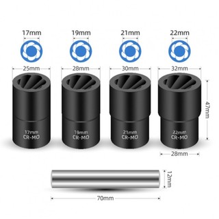 Bộ 5 dụng cụ loại bỏ đai ốc gãy đai ốc bu lông công cụ tay 19-22mm
