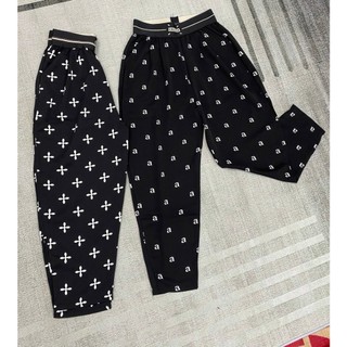  quần baggy lụa hoạ tiết chữ cạp chun chữ có túi 2 bên tiện lợi chất lụa mềm mịn cực mát 