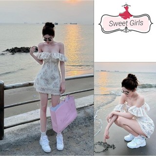 baby doll ( Có Sẵn-Giao ngay) Váy lệch vai ren thêu hoa phong cách mùa hè mới 2024