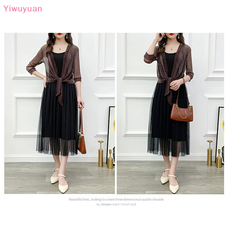 &lt; Yiwuyuan &gt; Áo khoác Cardigan sành điệu Áo khoác ren phía trước nửa tay Áo khoác ngắn mỏng mới