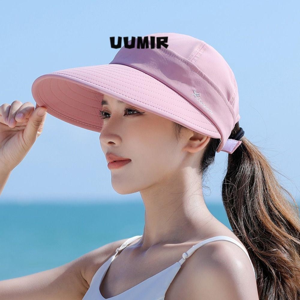UUMIR Mũ chống nắng mùa hè dành cho nữ, Mũ đuôi ngựa rỗng có thể gập lại chống tia cực tím, Mũ đi biển vành rộng có thể điều chỉnh có thể tháo rời