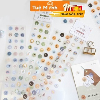 Bộ 57 sticker tròn icon dễ thương VPPTUEMINH, miếng dán icon cảm xúc/ đồ ăn food