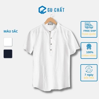 Áo Đũi Nam Cộc Tay Cổ Tàu GU CHẤT, Chất Đũi Linen, Form Chuẩn Mặc Mát Lạnh GUD01