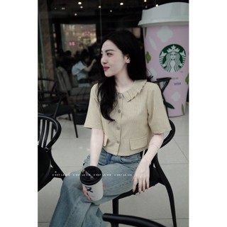 A096-áo sơ mi kẻ hàn cổ xếp li cúc ngọc 🌺