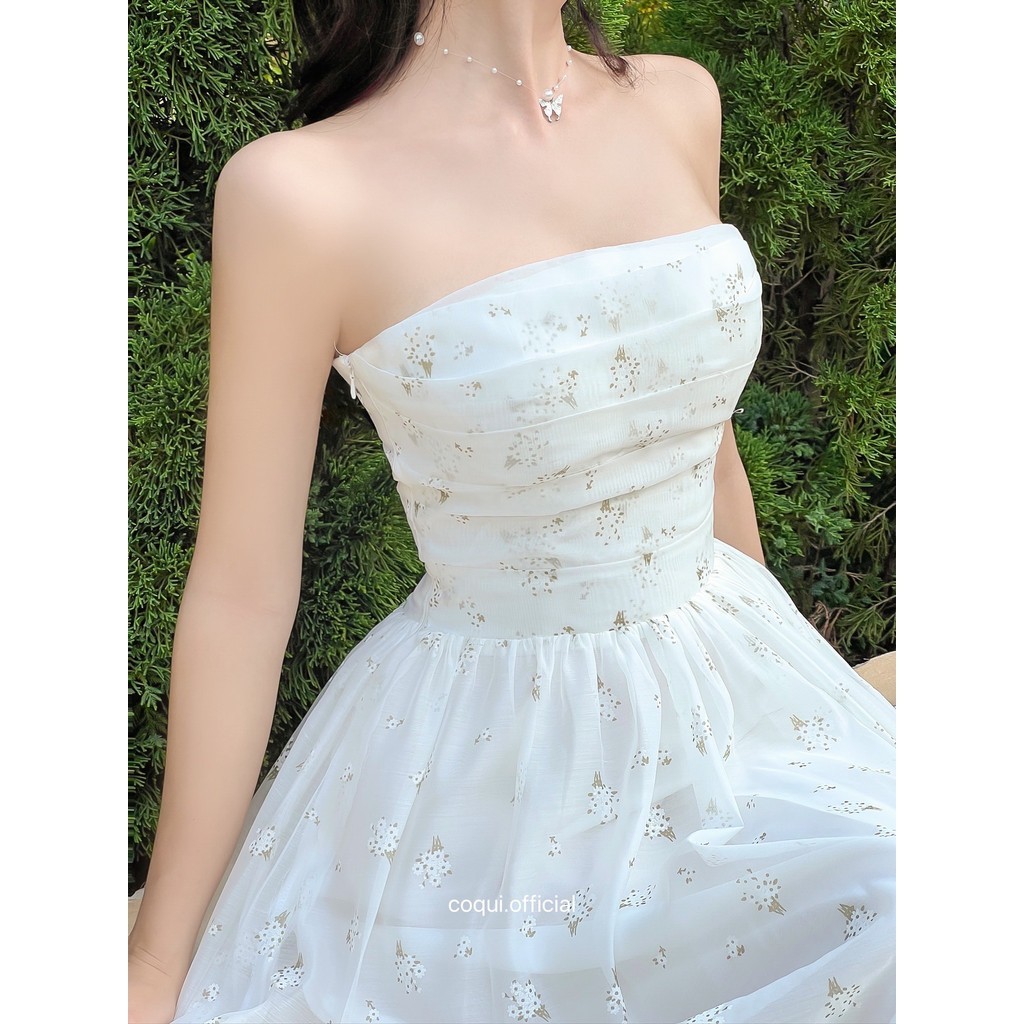 Đầm maxi cúp ngực dáng dài COQUI thanh lịch, Váy dáng dài tơ in hoa tiểu thư dự tiệc có mút LINH LAN DRESS | BigBuy360 - bigbuy360.vn