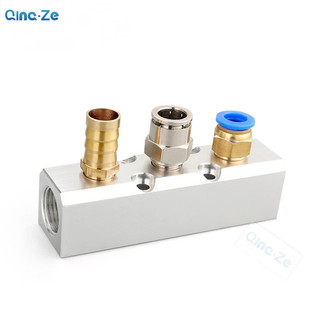 Bộ chia nhôm 1 / 2 "pt Cổng ren 2 3 4 5 6 7 8 9 10 cách 1 / 4 Đầu nối phân phối khí nén Bộ phân phối khí đa ống xả dòng chảy lớn