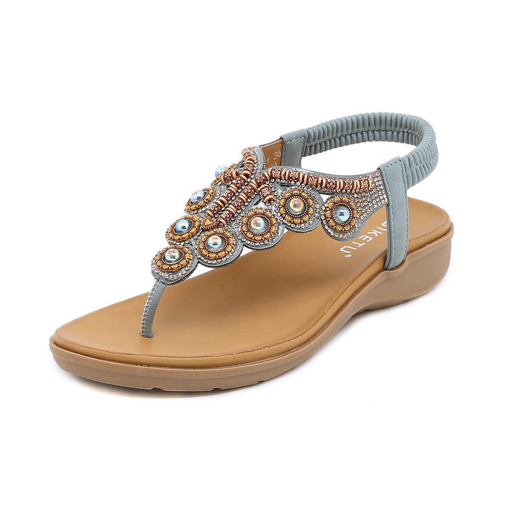 Giày Sandal Đế Bằng Bohemian Mới Thời Trang Co Giãn Gót Giày Nữ