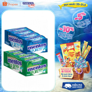 Kẹo ngậm không đường Mentos Pure Fresh Hương Bạc Hà Peppermint (Hộp giấy gồm 12 hộp thiếc)