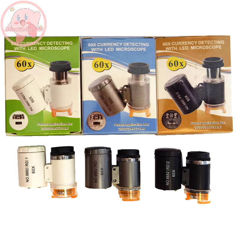 Bộ kính hiển vi bỏ túi Mini BBLUE 60x Kính hiển vi cầm tay chạy bằng kính hiển vi có đèn LED Kính hiển vi khoa học cho trẻ em.