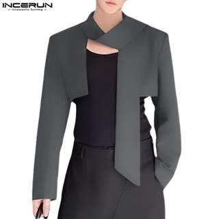 Incerun Nam Hàn Quốc Cut Off Áo Blazer thiết kế dài tay màu trơn thông thường