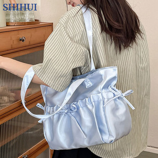 Túi đeo vai nữ SHIHUI, nơ xếp li, túi tote dung tích lớn thông thường sang trọng