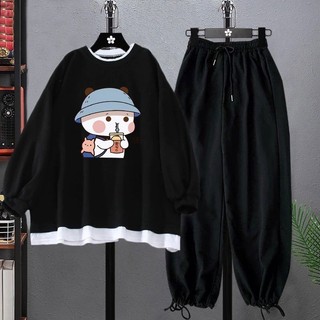 Sét bộ áo nỉ cotton Gấu uống nước  quần bom chun, Áo nỉ chất đẹp không xù, thiết kế bo gấu trắng cá tính DVGIT