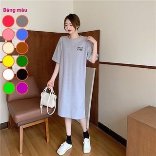 Váy suông dài dáng ôm mới xẻ tà dài tay ngắn in chữ WHAT EVER trước sau TTDSA0127