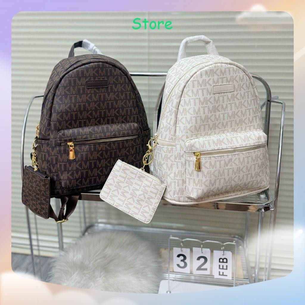 Balo đi học chữ MK hàng quảng châu tặng kèm ví size 40 da pu phù hợp học sinh, sinh viên