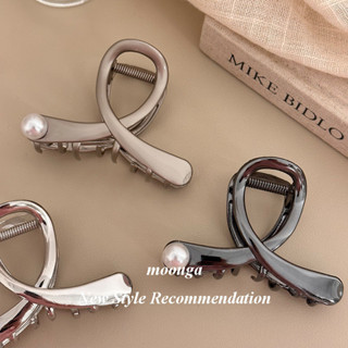 Moouga / Phiên Bản Hàn Quốc Kim Loại Đeo Chéo Ngọc Trai Kẹp Nữ Cao Cấp Mặt Sau Ngọc Trai Tóc Kẹp Cá Mập Nữ