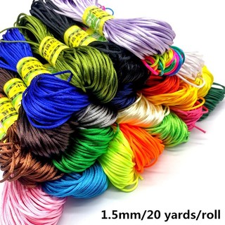 20 thước / cuộn 1.5mm Dây Polyester đầy màu sắc Nút thắt Trung Quốc Dây bện Vòng tay Đính cườm Dây thắt nút