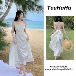 Váy cottagecore Váy 2 dây đi biển trắng Váy Body Dáng Dài đầm hai dây Nữ Hai Dây Hở Lưng Quyến Rũ Thời Trang Cho Nữ