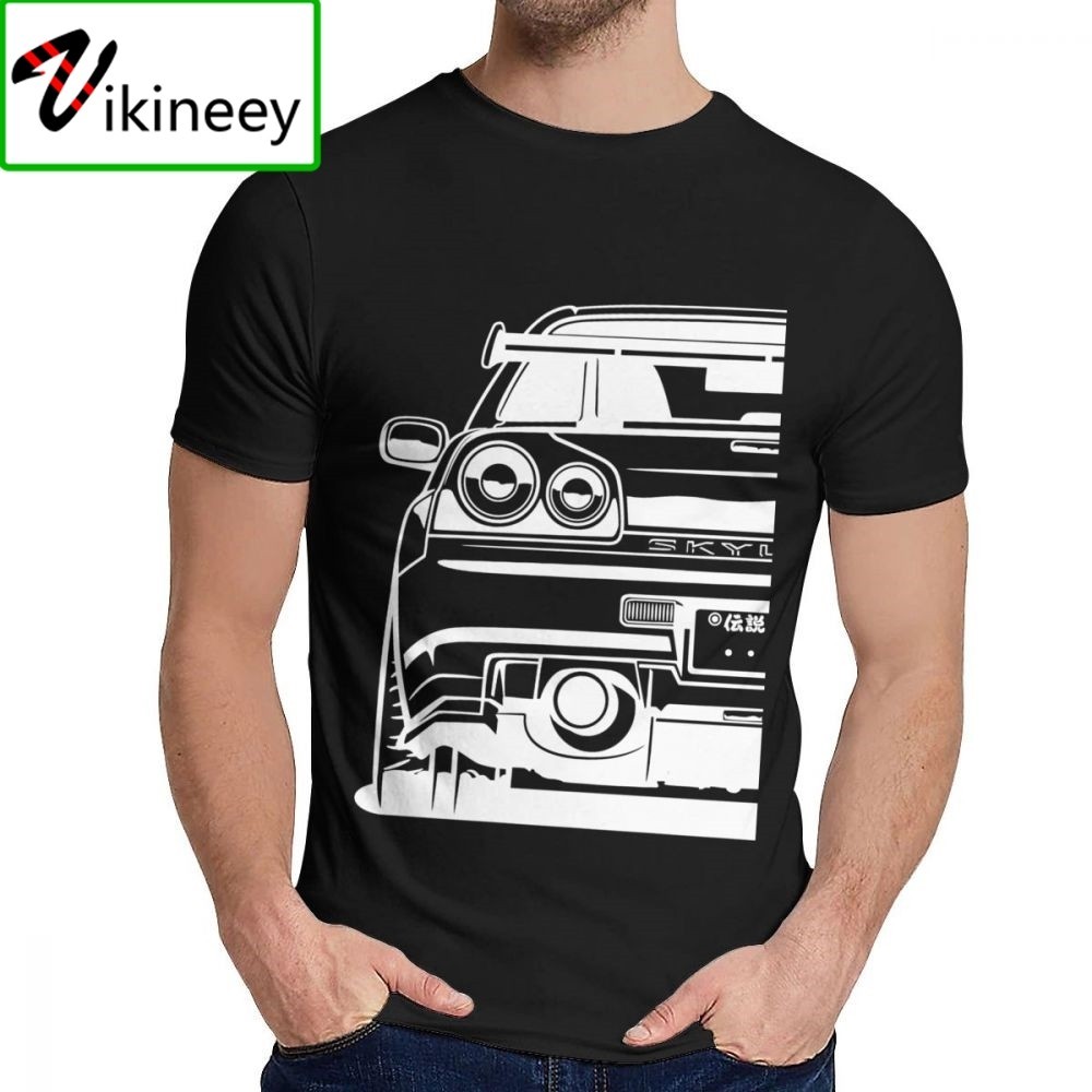 Cổ Tròn Skyline R34 JDM GTR Hallowmas Áo Thun Unisex Slim Homme Cổ Điển Áo Thun