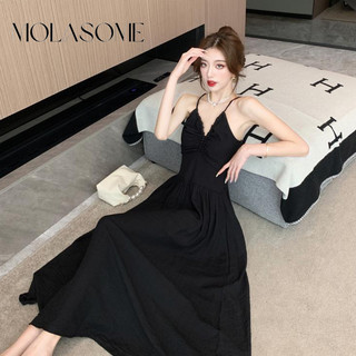MOLASOME Nữ Thời Trang Mới Màu Trơn Cao Cấp Co Giãn Đầm Maxi Thường Ngày