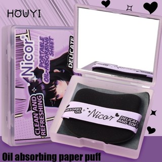 100 Tờ Giấy Đổ Dầu Có Gương & Bột Puff - Giấy Hấp Thụ Dầu Mặt Than Tre